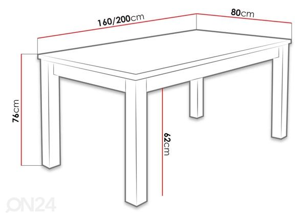 Pikendatav söögilaud 80x160-200 cm + 6 tooli mõõdud