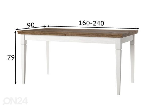 Pikendatav söögilaud 90x160-240 cm, valge mõõdud