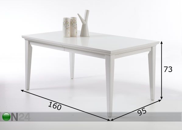 Pikendatav söögilaud 95x160 cm Paris mõõdud