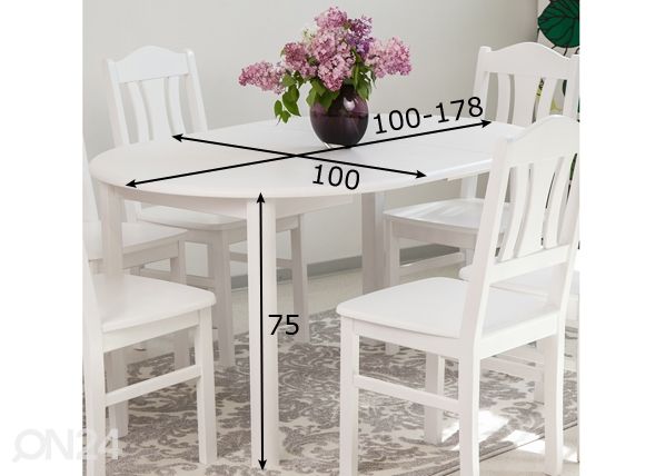 Pikendatav söögilaud Ada2 100x100-178 cm mõõdud