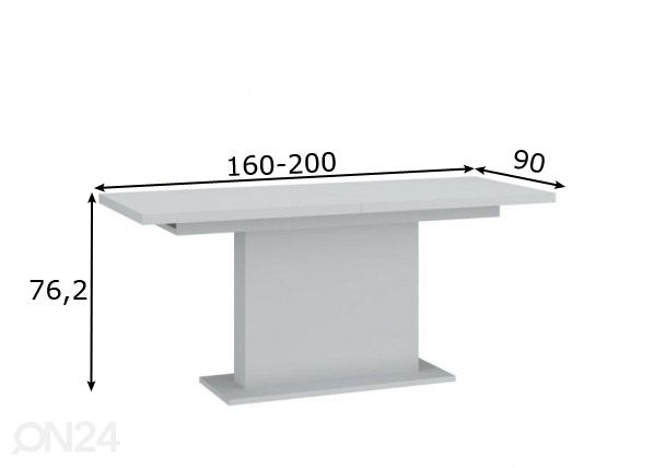 Pikendatav söögilaud Alverno 160-200x90 cm, helehall mõõdud