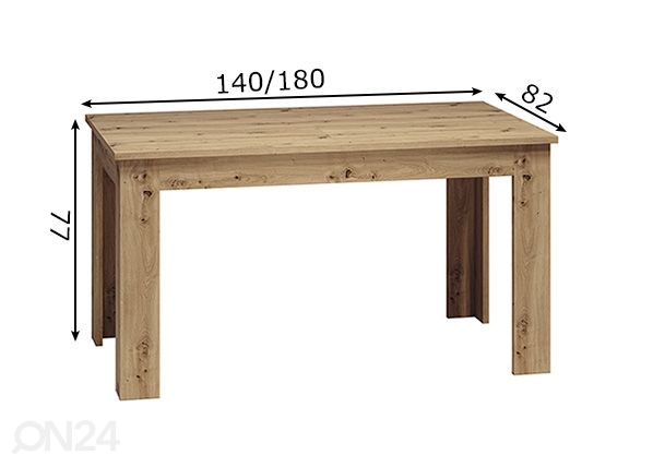 Pikendatav söögilaud Artis 82x140/180cm mõõdud