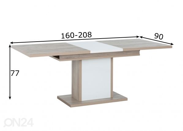 Pikendatav söögilaud Aston 160-208x90 cm mõõdud