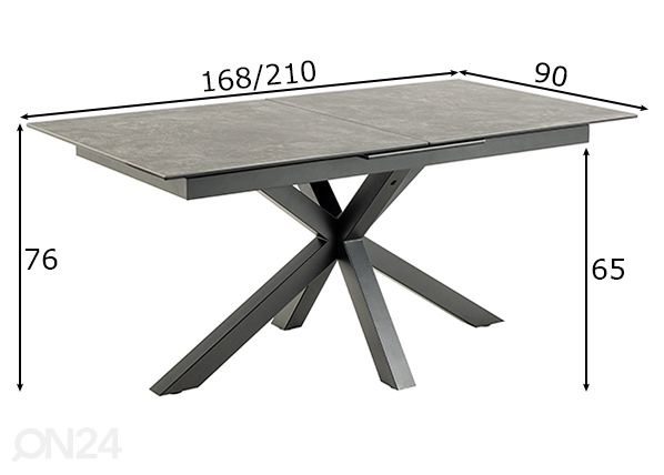Pikendatav söögilaud Beira 90x168/210 cm mõõdud