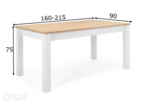Pikendatav söögilaud Bergen 160-215x90 cm mõõdud