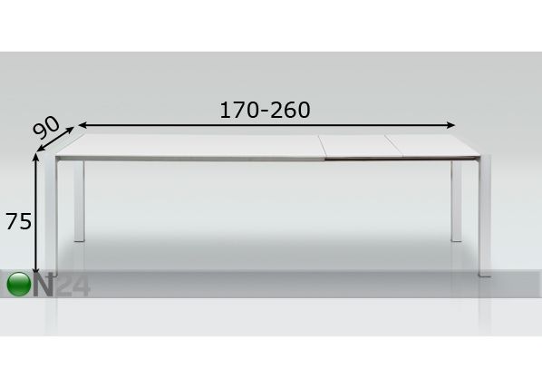 Pikendatav söögilaud Botelle 90x170-260 cm mõõdud