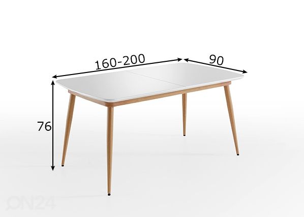 Pikendatav söögilaud Bozen 160-200x90 cm mõõdud