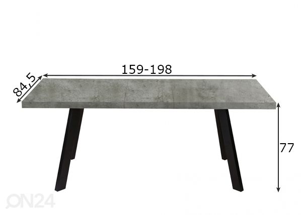 Pikendatav söögilaud Brigit 84,5x159-198 cm mõõdud