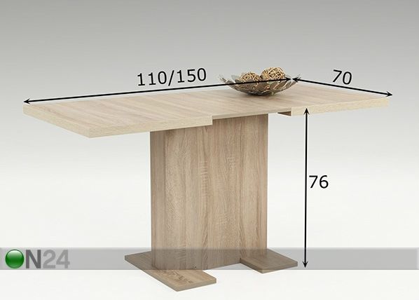 Pikendatav söögilaud Britt 70x110/150 cm mõõdud