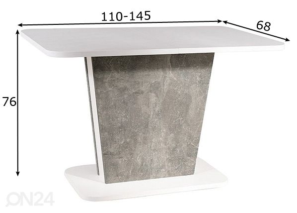 Pikendatav söögilaud Cally 110-145x68 cm mõõdud