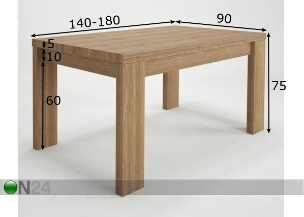 Pikendatav söögilaud Camtion 140/180x90 cm mõõdud