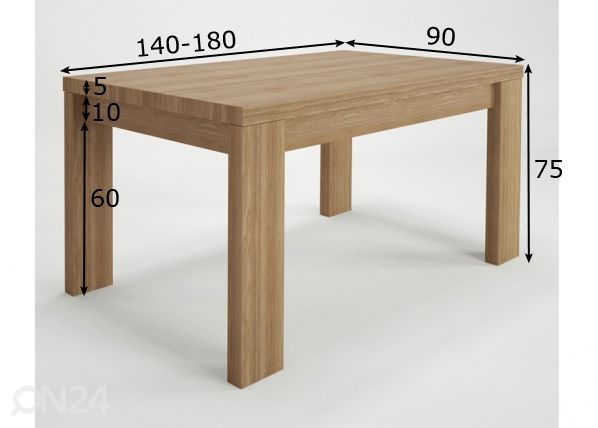Pikendatav söögilaud Camton 140/180x90 cm mõõdud