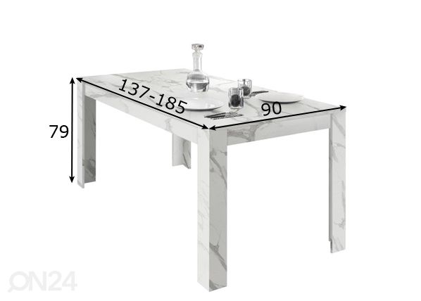 Pikendatav söögilaud Carrara 137-185x90 cm mõõdud