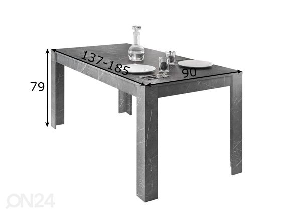 Pikendatav söögilaud Carrara 137-185x90 cm mõõdud