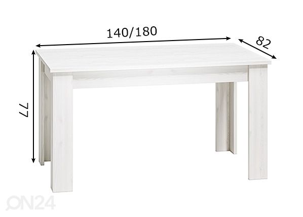 Pikendatav söögilaud Claire 82x140-180 cm mõõdud