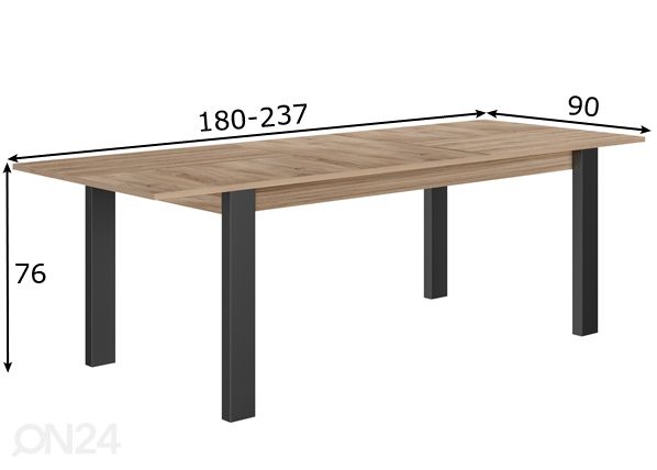 Pikendatav söögilaud Clay 180/237x90 cm mõõdud