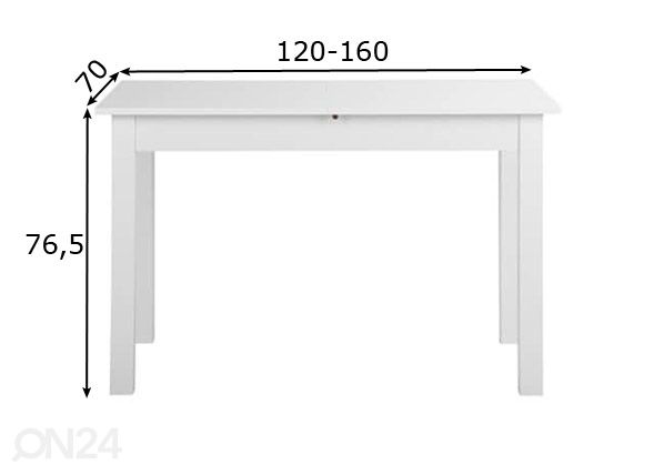 Pikendatav söögilaud Coburg 120-160x70 cm mõõdud