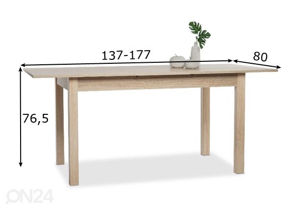 Pikendatav söögilaud Coburg 137-177x80 cm mõõdud
