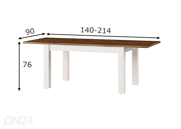 Pikendatav söögilaud Country 90x140-214 cm mõõdud