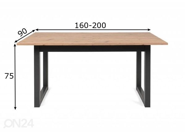 Pikendatav söögilaud Denver 160-200x90 cm, antrasiit/artison tamm mõõdud
