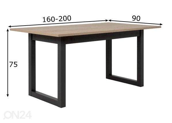 Pikendatav söögilaud Denver 160-200x90 cm, sonoma tamm mõõdud