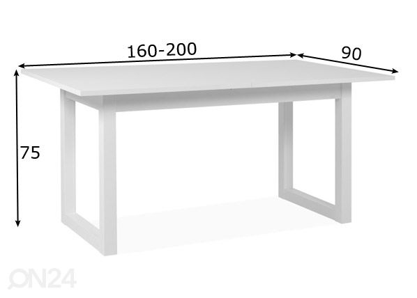 Pikendatav söögilaud Denver 160-200x90 cm, valge mõõdud