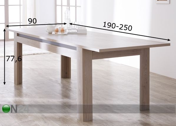 Pikendatav söögilaud Dinant 90x190-250 cm mõõdud