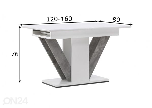 Pikendatav söögilaud Disa 120/160x80cm mõõdud