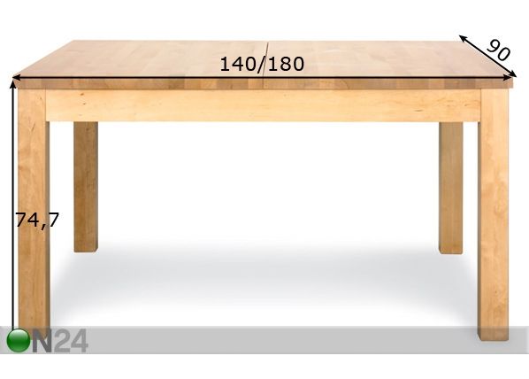 Pikendatav söögilaud Elbrus 90x140+40 cm mõõdud