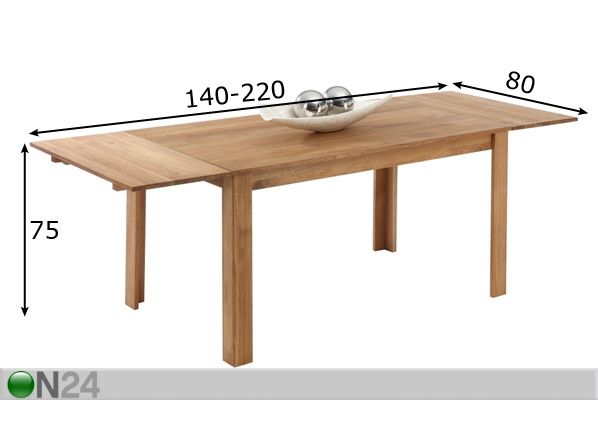 Pikendatav söögilaud Emely 80x140-220 cm mõõdud