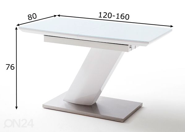 Pikendatav söögilaud Galina 120-160x80 cm mõõdud