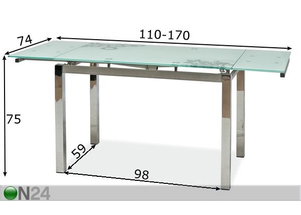 Pikendatav söögilaud Gdansk 74x110-170 cm mõõdud