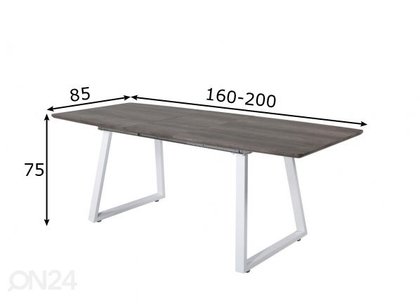 Pikendatav söögilaud Inca 160/200x85 cm mõõdud