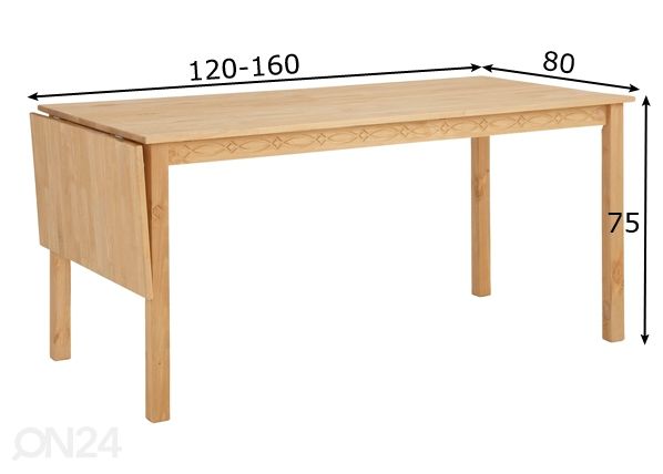 Pikendatav söögilaud Indra 120/160x80 cm mõõdud