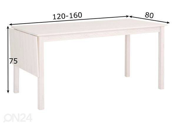 Pikendatav söögilaud Indra 120/160x80 cm mõõdud