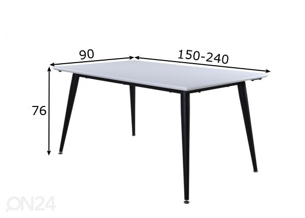 Pikendatav söögilaud Jimmy 150/240x90 cm mõõdud