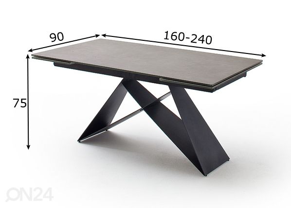 Pikendatav söögilaud Kobe 160-240x90 cm mõõdud