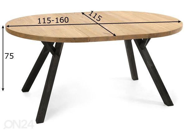 Pikendatav söögilaud Lana 115/160x115 cm mõõdud