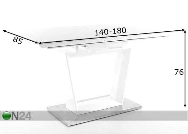 Pikendatav söögilaud Lauren 85x140-180 cm mõõdud