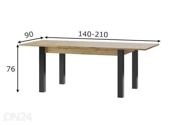Pikendatav söögilaud Lucas 90x140-210 cm mõõdud