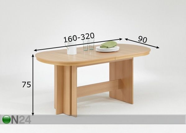 Pikendatav söögilaud Mary 90x160-320 cm mõõdud