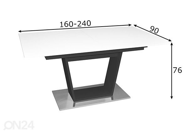 Pikendatav söögilaud Micelli 160/240x90 cm mõõdud
