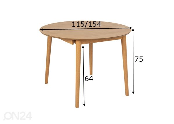 Pikendatav söögilaud Monz Ø115/154 cm mõõdud