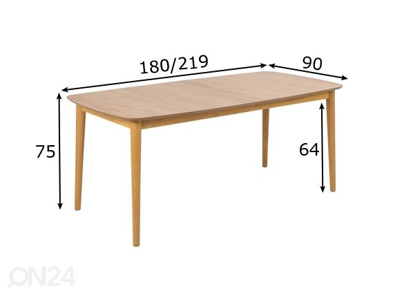 Pikendatav söögilaud Monz 180/219x90 cm mõõdud