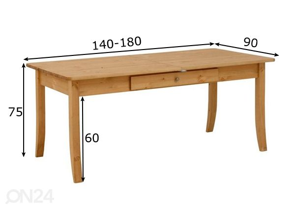 Pikendatav söögilaud Palermo 140-180x90 cm mõõdud