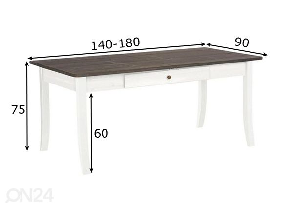 Pikendatav söögilaud Palermo 140-180x90 cm mõõdud