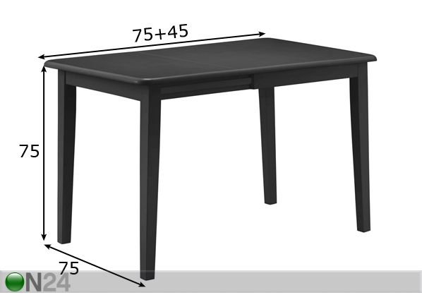 Pikendatav söögilaud Piamonte 75x75+45 cm mõõdud