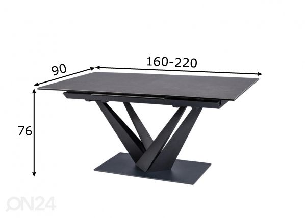 Pikendatav söögilaud Serenade 160-220x90 cm mõõdud