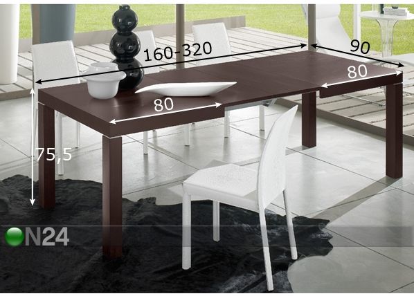 Pikendatav söögilaud Sirio 90x160-320 cm mõõdud
