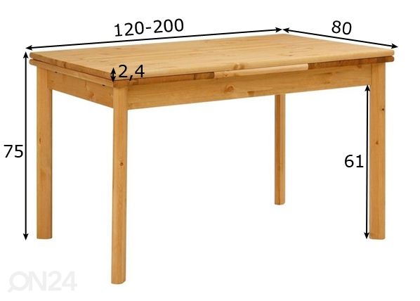 Pikendatav söögilaud Tirza 80x120-200 cm mõõdud
